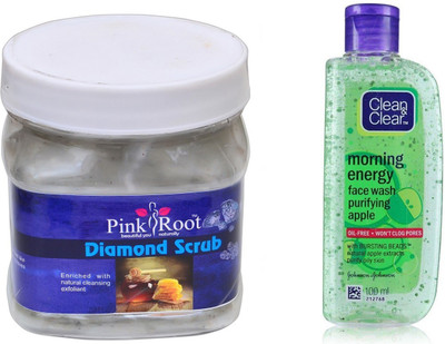 

Pink Root DIAMOND SCRUB 500ML WITH CLEAN & CLEAR APPLE FACE WASH(Set of 2)