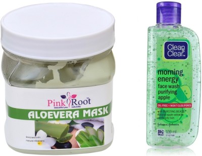 

Pink Root ALOEVERA MASK 500ML WITH CLEAN & CLEAR APPLE FACE WASH(Set of 2)