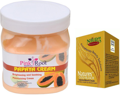 

Pink Root PAPAYA CREAM 500ML WITH NATURE'S ESSENCE 43G GOLD BLEACH(Set of 2)