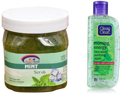 

Pink Root MINT SCRUB 500ML WITH CLEAN & CLEAR APPLE FACE WASH(Set of 2)