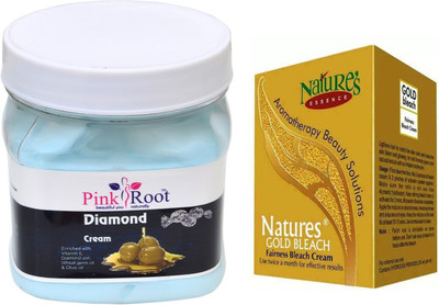 

Pink Root DIAMOND CREAM 500ML WITH NATURE'S ESSENCE 43G GOLD BLEACH(Set of 2)