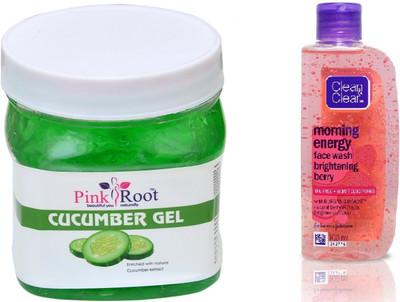 

Pink Root CUCUMBER GEL 500ML WITH CLEAN & CLEAR BRIGHTENING BERRY FACE WASH(Set of 2)
