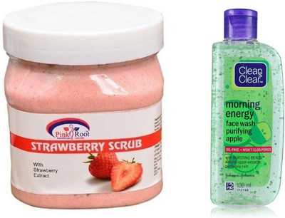 

Pink Root STRAWBERRY SCRUB 500ML WITH CLEAN & CLEAR APPLE FACE WASH(Set of 2)