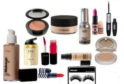 

Ultimate Eyelashes and Mineralize Foundatioln and Loose Powder and blusher and Compact and Lipstick 2 and Lip gloss and Weightless Concealer, Makeup 24hr Pro Long Wear Spf 10 Foundation and colorbar 2 In One liner and Mascara and Olay Total Effect 7 in on