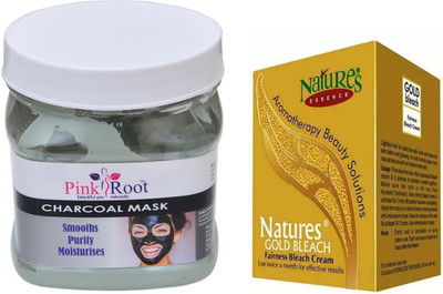 

Pink Root CHARCOAL MASK 500ML WITH NATURE'S ESSENCE 43G GOLD BLEACH(Set of 2)