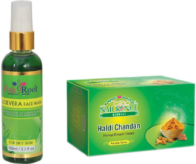 

Pink Root ALOEVERA FACE WASH 100ML WITH NATURENCE HALDI CHANDAN BLEACH 200G(Set of 2)