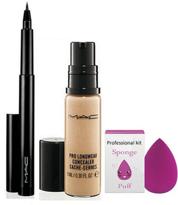 

Professional kit sponge puff & mac pro longwear cache cernes concealer& Mac Pen Eyeliner(Set of 3)