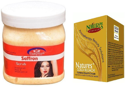 

Pink Root SAFFRON SCRUB 500ML WITH NATURE'S ESSENCE 43G GOLD BLEACH(Set of 2)