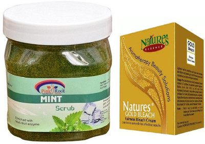 

Pink Root MINT SCRUB 500ML WITH NATURE'S ESSENCE 43G GOLD BLEACH(Set of 2)