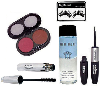 

big Basket Eyelashes,2 Shades Blusher,Mascara, Instant Long Wear Makeup Remover, 2 in 1 Mascara & Eyeliner of Colorbar(Set of 5)