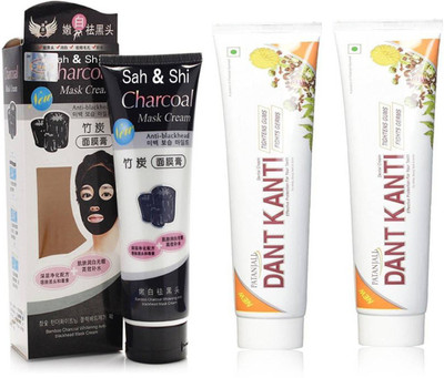

Sah&Shi Charcoal Peel off Mask with Patanjali Dant Kanti ToothPaste 200g Pack of 2(Set of 3)