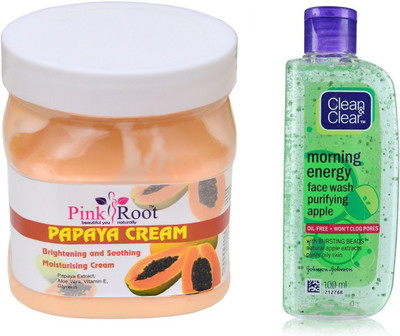 

Pink Root PAPAYA CREAM 500ML WITH CLEAN & CLEAR APPLE FACE WASH(Set of 2)
