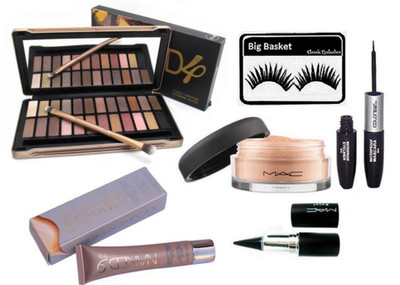 

big basket Eyelashes, Loose Powder,Stick,Colorbar Liner&Mascara,Naked 9 B B Foundation&Naked 4 Eyeshadow Palette,(Set of 6)