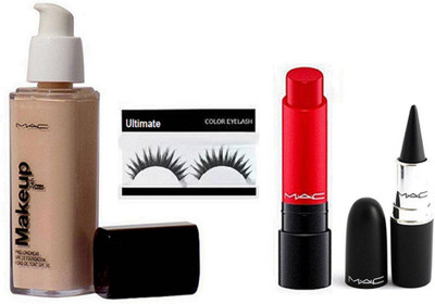 

Ultimate Eyelashes With Mac Makeup 24hr Pro Long Wear Spf 10 Foundation& stick K With Long Lasting Liptensity Lipstick(Set of 4)