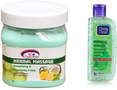 

Pink Root HERBAL MASSAGE CREAM 500ML WITH CLEAN & CLEAR APPLE FACE WASH(Set of 2)
