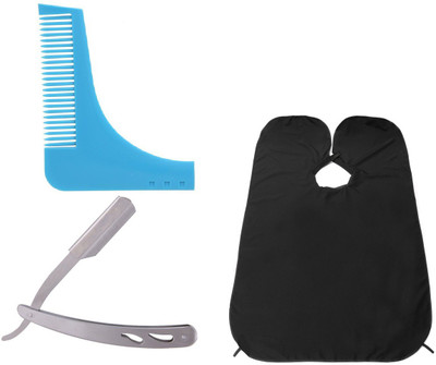 

JAMPAK Brand new Comb blue in color , Beard Shaping Tool, Beard Shaving Apron With Beard Shaving Stainless Steel Razor For Men & Women(Set of 3)
