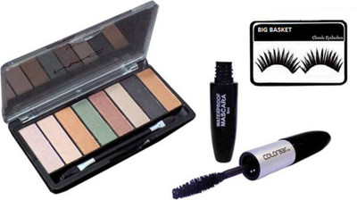 

big basket eyelashes , 8 shades eye shadow palette with color bar liquid eyeliner+mascara(Set of 3)