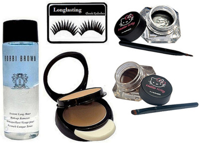 

Longlasting Eyelashes, Hello Kitty Two Eyeliner, Two Way Compact of Mac, Bobbi Brown Instant Long Wear Makeup Remover(Set of 4)