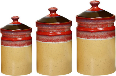 

Caffeine Barni Combo Ceramic in Studio Multicolor (1 Large, 1 Medium & 1 Small Size) (Set of 3) Handmade - 3500 ml, 2500 ml, 1500 ml Stoneware Grocery Container(Pack of 3, Multicolor)