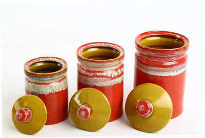

Caffeine Handmade Exclusive Studio Barni Set - 400 ml, 600 ml, 1000 ml Ceramic Grocery Container(Pack of 3, Multicolor)