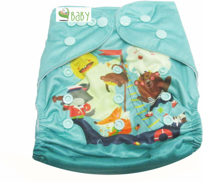 

VBaby Animal Ship Cloth REUSABLE Nappy Organic Fabric Washable, Premium Adjustable Cloth With 1 Cotton Insert Lining 0-2 Years - M