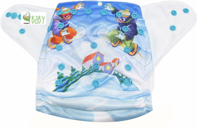

VBaby Snow World Cloth REUSABLE Nappy Organic Fabric Washable, Premium Adjustable Cloth With 1 Cotton Insert Lining 0-2 Years - M