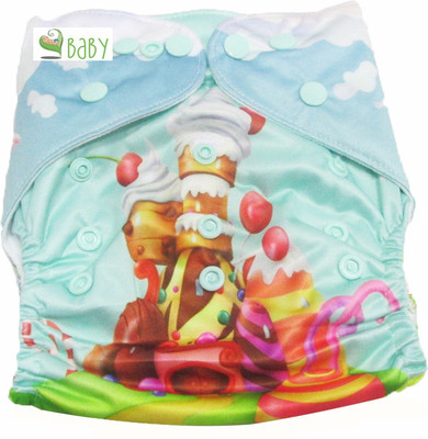 

VBaby Candy House Cloth REUSABLE Nappy Organic Fabric Washable, Premium Adjustable Cloth With 1 Cotton Insert Lining 0-2 Years - M