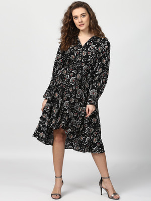 HARPA Women High Low Black Knee Length Dress