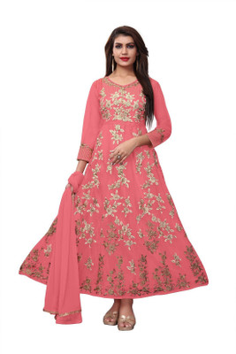 AnK Net Embroidered Salwar Suit Material(Semi Stitched)