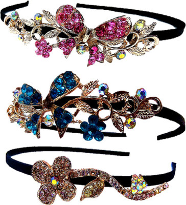 

Proplady Partywear Stylish Rhinestone (Pack of 3) Hair Bands for Girls & Women|Wedding Hair Accessories|Designer Hair Band, Head Band, Hair Chain, Hair Accessory Set(Pink, Blue, Silver)