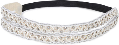 

SVAZ Beaded Wide Headwrap Elastic Hairband for Women and Girls Head Band(Beige)