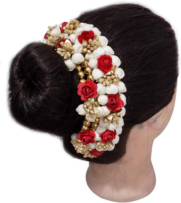 AASA Bridal Gajra Hair Accessories Bun, Juda Gajra For Wedding, Red Bun(Red)