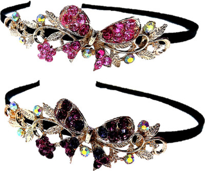 

Proplady Partywear Stylish Rhinestone (Pack of 2) Hair Bands for Girls & Women|Wedding Hair Accessories|Designer Hair Band, Head Band, Hair Chain, Hair Accessory Set(Pink, Purple)