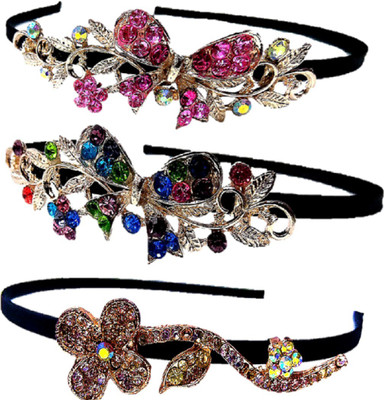 

Proplady Partywear Stylish Rhinestone (Pack of 3) Hair Bands for Girls & Women|Wedding Hair Accessories|Designer Hair Band, Head Band, Hair Chain, Hair Accessory Set(Pink, Multicolor, Silver)