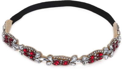 

SVAZ Beaded Wide Headwrap Elastic Hairband for Women and Girls Head Band(Red)