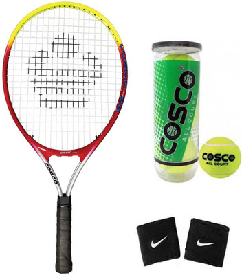

Cosco Drive 23 (Junior Size - 23 Inch) (Age Group - 6 to 8 Years) Tennis Racquet (Color on Availability) with Tennis Ball " All Court " 2 Band ( Color on Availability) Tennis Kit