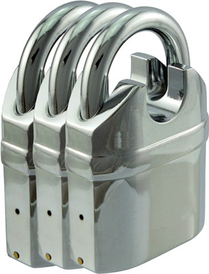 

Abros Pack of 3 Closed Shackle Heavy Duty Alarm Padlock with 110db Motion Sensing Alarm Padlock(Silver)