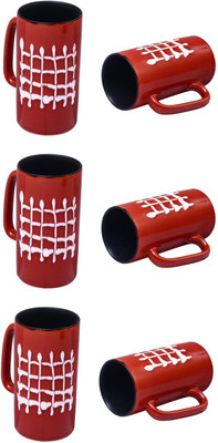 

caffeine Rustic Brown Check and Mate Ceramic Mug(500 ml, Pack of 6), Black;brown