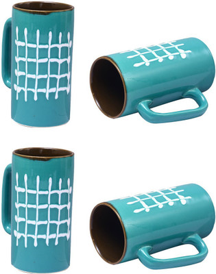 

caffeine Arctic Blue Check and Mate Ceramic Mug(500 ml, Pack of 4), Blue;brown
