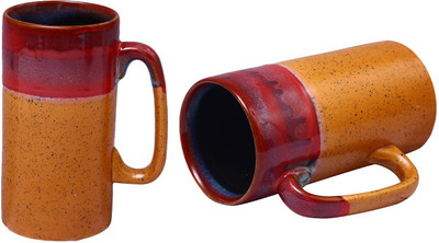 

caffeine Plum Studio Ceramic Mug(500 ml, Pack of 2), Maroon;orange