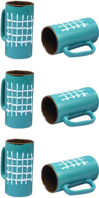 

caffeine Arctic Blue Check and Mate Ceramic Mug(500 ml, Pack of 6), Blue;brown