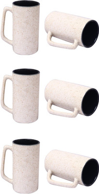 

caffeine Cream Matte Ceramic Mug(500 ml, Pack of 6), Beige;black
