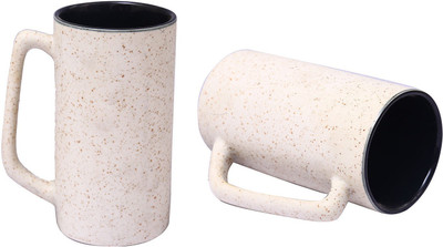 

caffeine Cream Matte Ceramic Mug(500 ml, Pack of 2), Beige;black