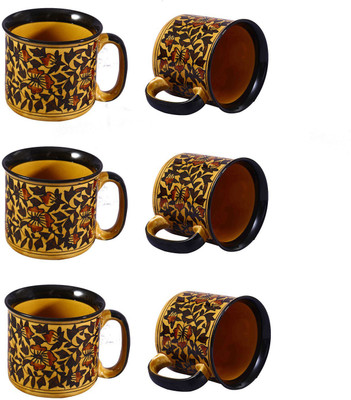 

caffeine Brown Sehra Ceramic Mug(550 ml, Pack of 6), Multicolor