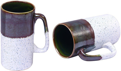 

caffeine Green Studio Ceramic Mug(500 ml, Pack of 2), Green;white