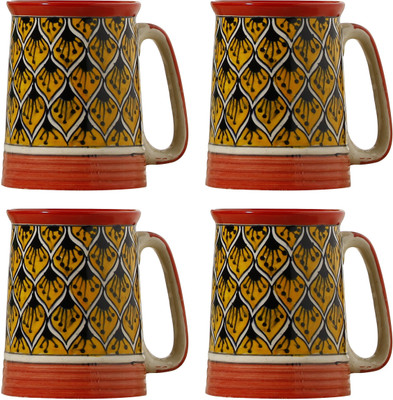 

caffeine Orange Morocco Ceramic Mug(500 ml, Pack of 4), Multicolor