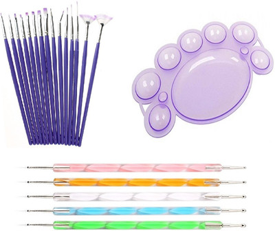 

Royalkart Combo of 15 Pcs Nail Art Brush Set and 5 Pcs Nail Art Dotting tools plus Nail Paint Mixing Palette(Multi)