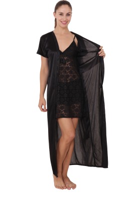 Kanika Women Nighty with Robe(Black)