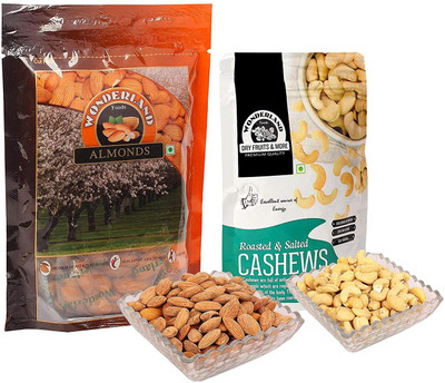 

Wonderland Almonds & Roasted Salted Cashews Nuts Combo Pack of 2 (300g) Almonds, Cashews(300 g, Pouch)