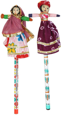

Jaipuri Craft Rajasthani Puppet Pencil Pair Set and Designer and Fancy Wooden Pencils with Wooden Puppet Toy for Use and Birthday Return Gifts Pencil(Set of 2, Multicolor)